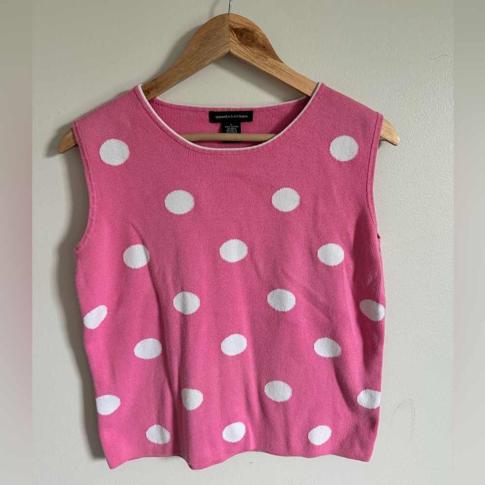 Vintage goodclothes pink polka dot sweater tank, Size L